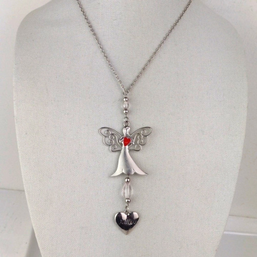 Angel  "Believe" Heart Pendant Necklace Stamped "Korea"